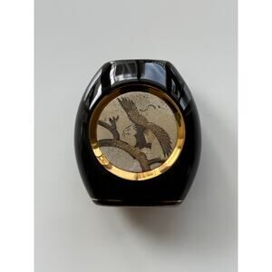 Vintage Japanese Chokin Art 24KT Gold Edged Black Porcelain Vase with Bald Eagle